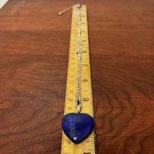 Genuine Lapis Lazuli Gemstone HEART Pendant 18 inch Stainless Steel Chain